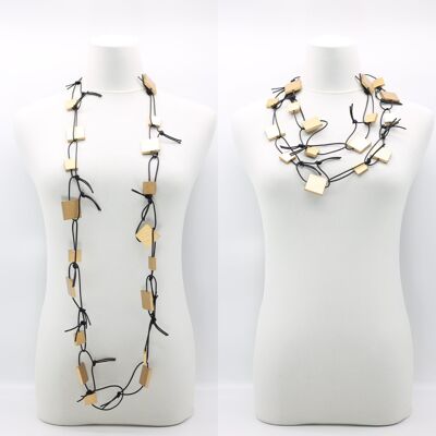 Cuadrados de madera sobre collar de cadena de cuero sintético - Dorado