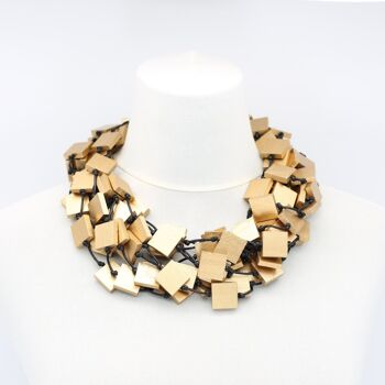 Collier carré 5 rangs en bois recyclé - Or 2