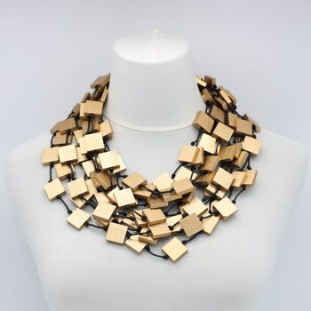 Collier carré 5 rangs en bois recyclé - Or 3