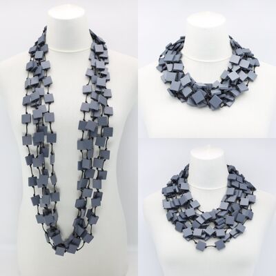 Recycled Wood Square 5 Strand Necklace - Grey