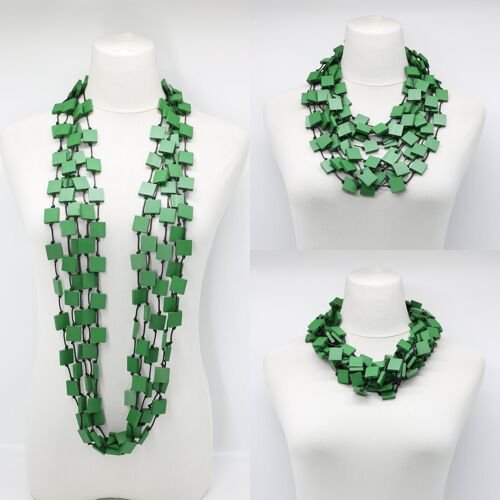 Recycled Wood Square 5 Strand Necklace - Spring Green