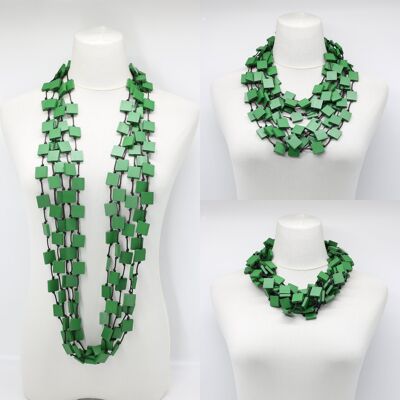 Rechteckige 5-Strang-Halskette aus recyceltem Holz - Frühlingsgrün