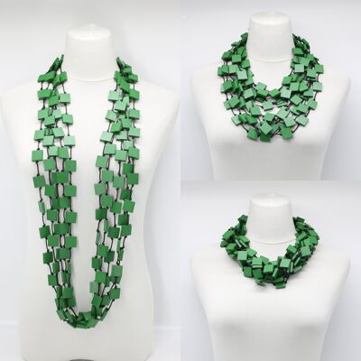 Collier Carré 5 Rangs en Bois Recyclé - Vert Printemps