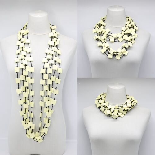 Recycled Wood Square 5 Strand Necklace - Cream