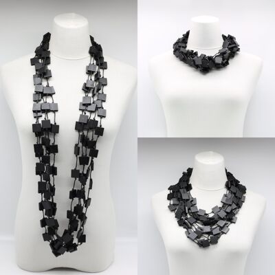 Recycled Wood Square 5 Strand Necklace - Black