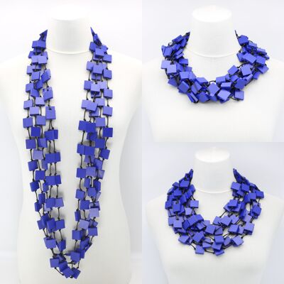 Recycled Wood Square 5 Strand Necklace - Cobalt Blue