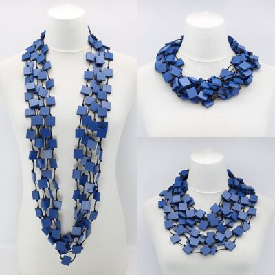Recycled Wood Square 5 Strand Necklace - Pantone Classic Blue