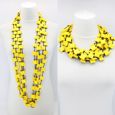 Recycled Wood Square 5 Strand Necklace - Yellow