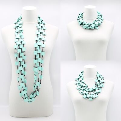 Recycled Wood Square 5 Strand Necklace - Turquoise