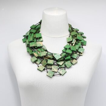 Collier carré en bois recyclé à 5 brins - Peint à la main - Vert printemps/Or 2