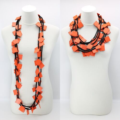 Wooden Squares on Cord Necklace - Large - Orange