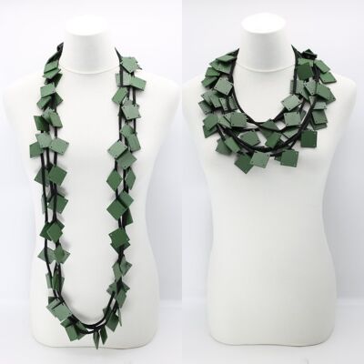 Wooden Squares on Cord Necklace - Large - Racing Green