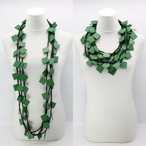 Wooden Squares on Cord Necklace - Large - Spring Green