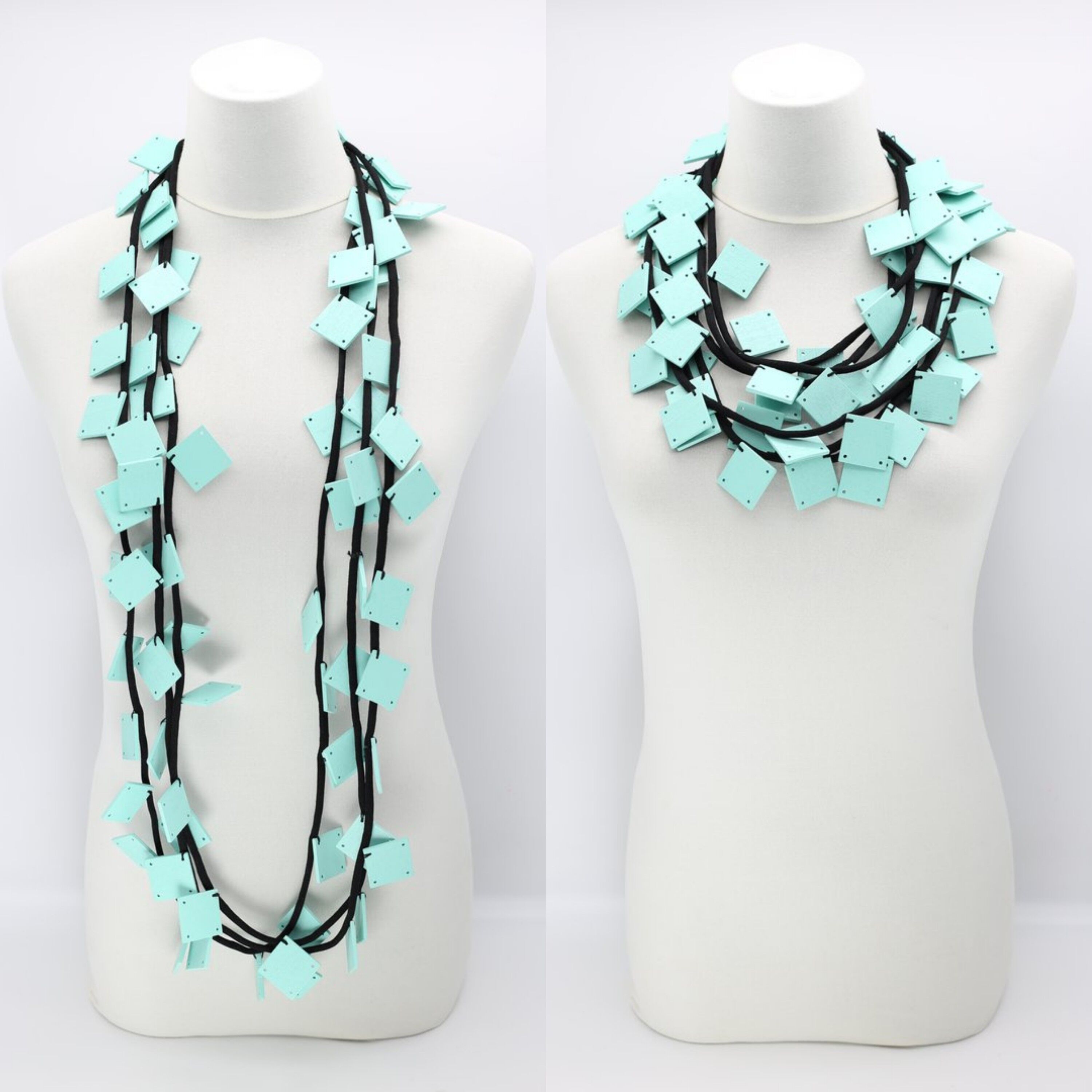 Collana con quadrati in legno su cordino - Grande - Turchese