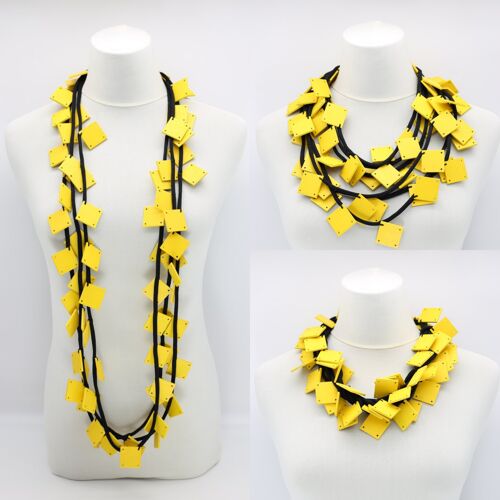 Wooden Squares on Cord Necklace - Large - Yellow