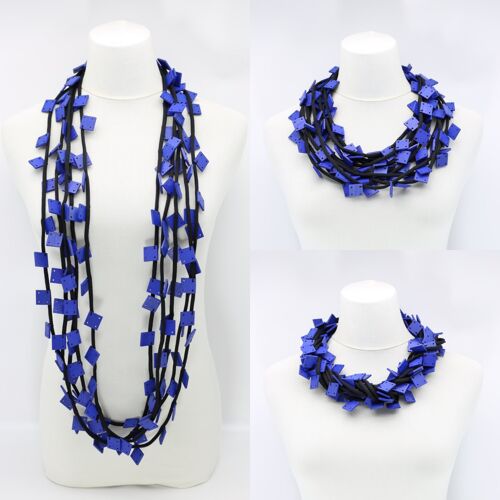 Wooden Squares on Cord Necklace - Small - Cobalt Blue
