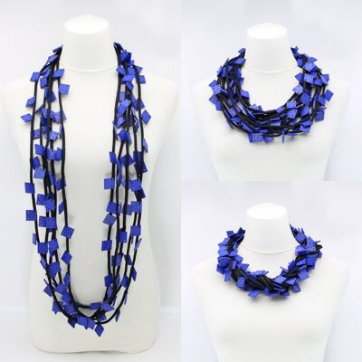 Hölzerne Halskette mit Quadraten auf Kordel - Klein - Kobaltblau