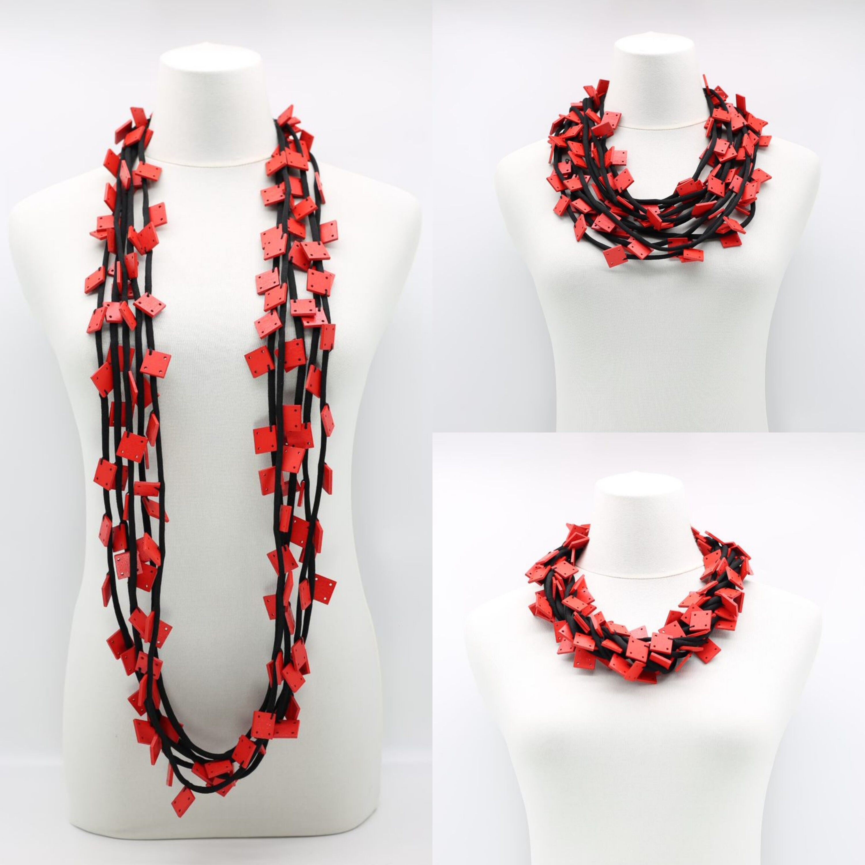 Collana con quadrati in legno su cordino - Piccola - Rossa