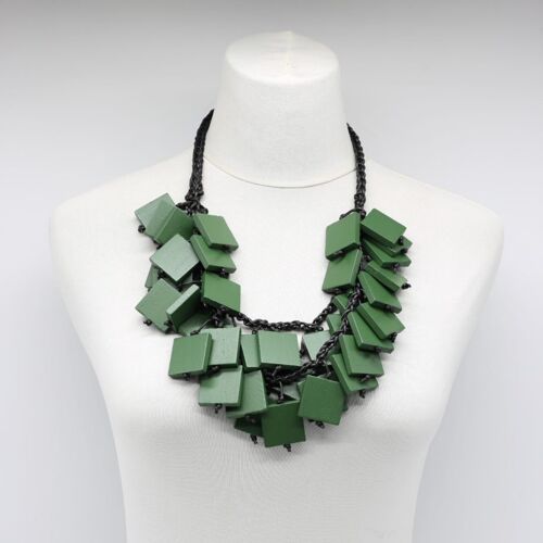 Woven Double Row Squares Necklace - Racing Green