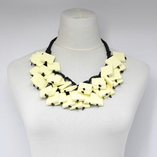 Woven Double Row Squares Necklace - Cream