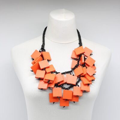 Woven Double Row Squares Necklace - Orange