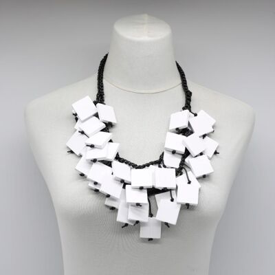Woven Double Row Squares Necklace - White