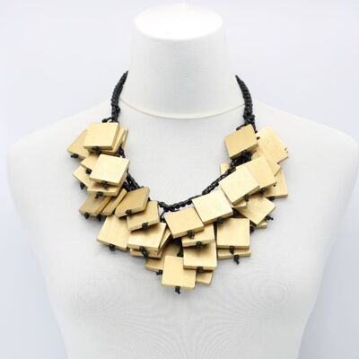 Woven Double Row Squares Necklace - Gold