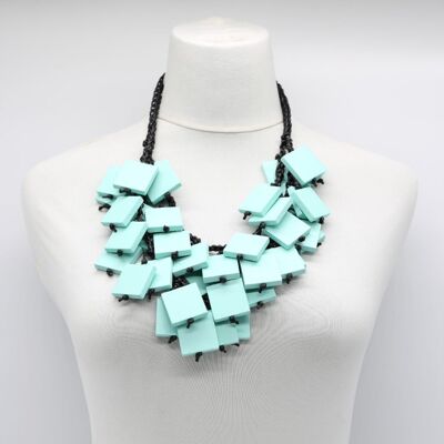 Woven Double Row Squares Necklace - Turquoise