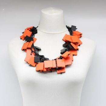 Collier Carrés de Bois sur Cordon de Coton - Duo - Orange/Noir 3