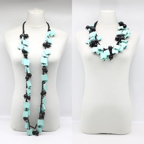 Beads & Squares Necklace - Turquoise/Black