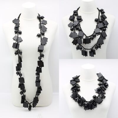 Perlen & Quadrate Halskette - Schwarz