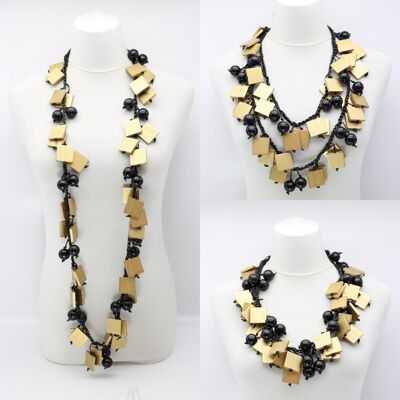 Perlen & Quadrate Halskette - Gold/Schwarz
