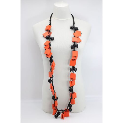 Beads & Squares Necklace - Orange/Black