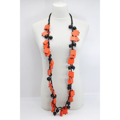 Perlen & Quadrate Halskette - Orange/Schwarz