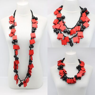 Beads & Squares Necklace - Red/Black