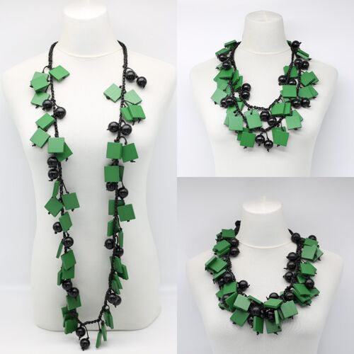 Beads & Squares Necklace - Spring Green/Black