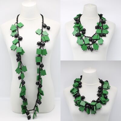Beads & Squares Necklace - Spring Green/Black