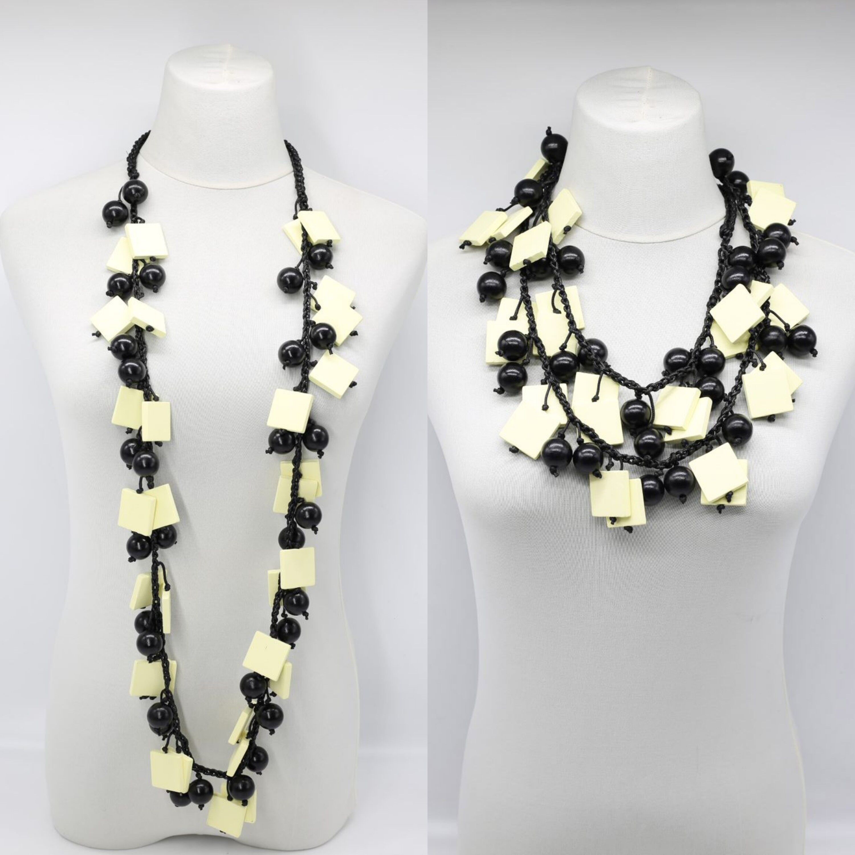 Beads & Squares Halskette - Creme/Schwarz