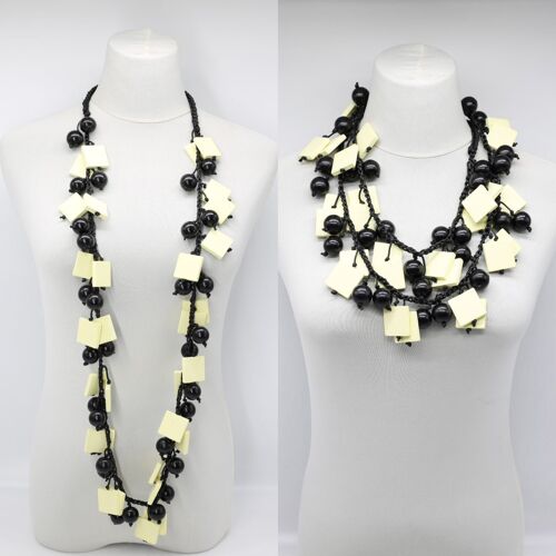 Beads & Squares Necklace - Cream/Black