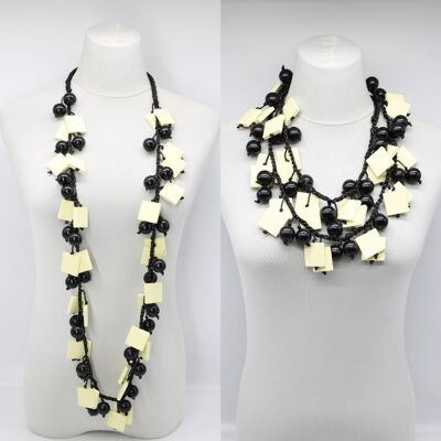 Beads & Squares Necklace - Cream/Black