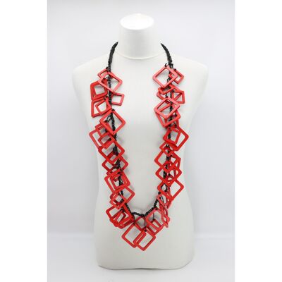 Geometric Necklace - Long - Red