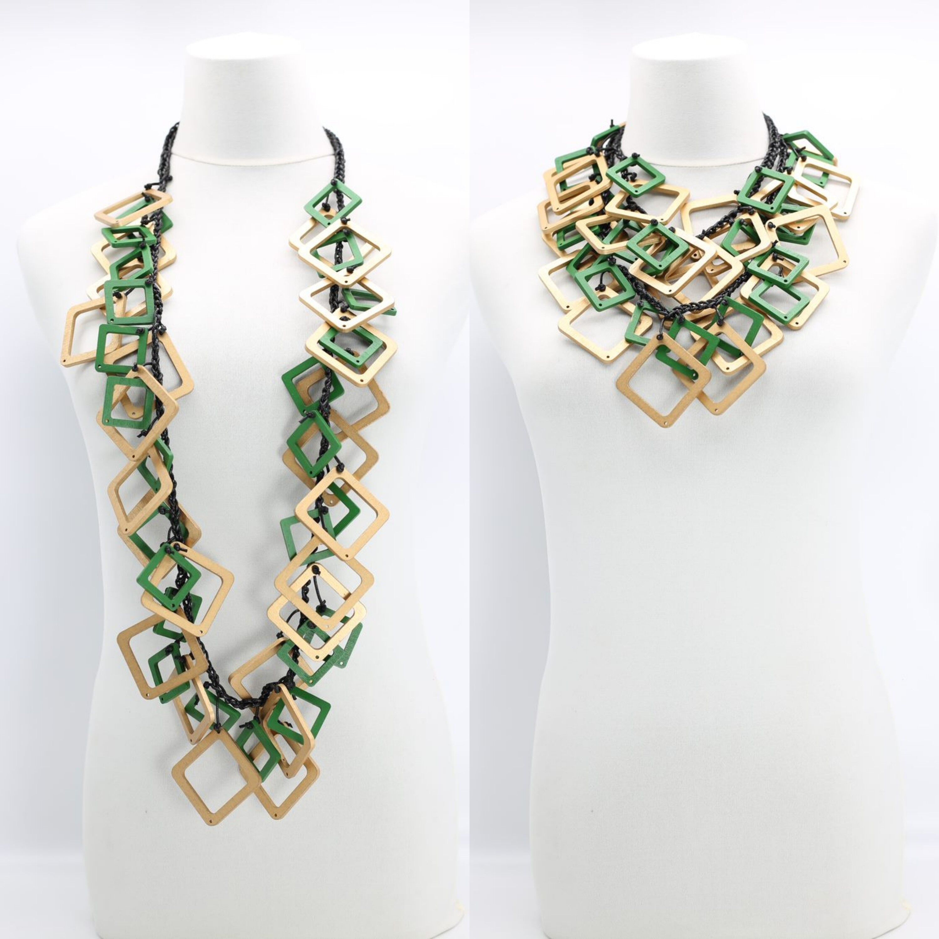 Collana geometrica - Duo - Lunga - Oro/Verde primaverile
