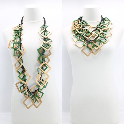Geometric Necklace - Duo - Long - Gold/Spring Green