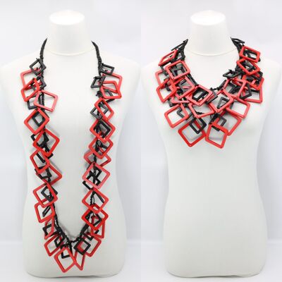 Geometrische Halskette - Duo - Lang - Rot/Schwarz
