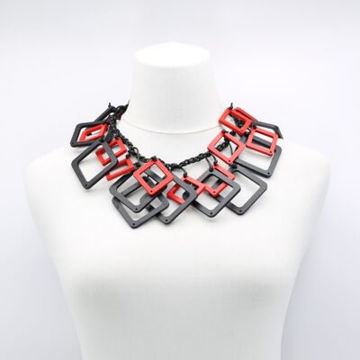 Collar Geométrico - Dúo - Corto - Negro / Rojo