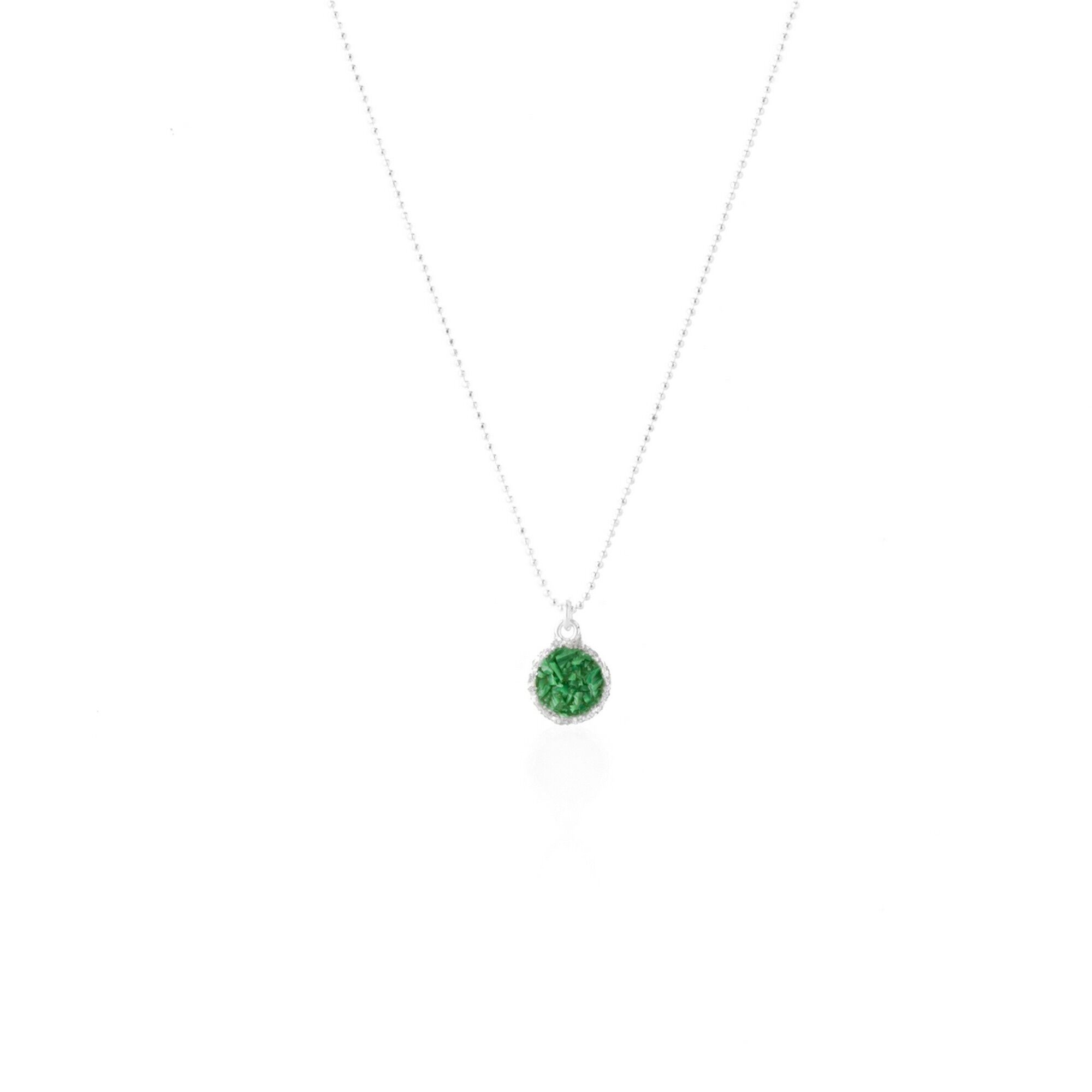 Collana in argento con pendente tondo Grass con madreperla verde