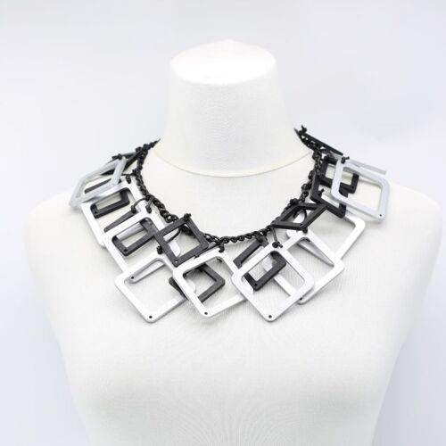 Geometric Necklace - Duo - Short - Silver/Black