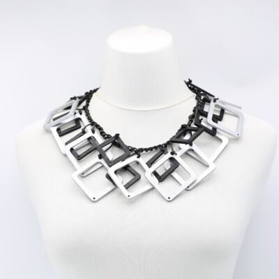 Geometric Necklace - Duo - Short - Silver/Black