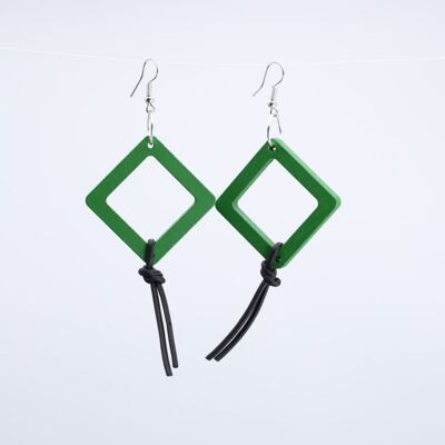 Geometric Earrings with Leatherette String - Small - Spring Green