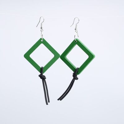 Boucles d'oreilles géométriques avec ficelle en similicuir - Petit - Vert Printemps